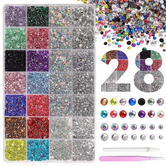 22000PCS Color Rhinestones for Bedazzling, 28 Grids 2-6mm Non-Hotfix Gems Stones - Picture 1 of 3